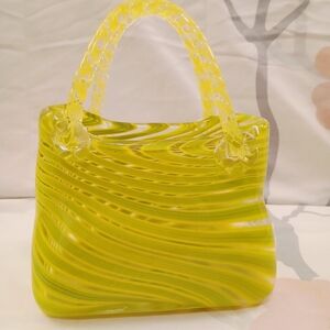 Vibrant Yellow Swirl Glass Art Handbag